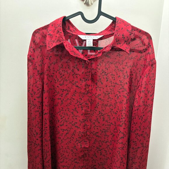 Sheer Red Floral Blouse - Picture 1 of 3